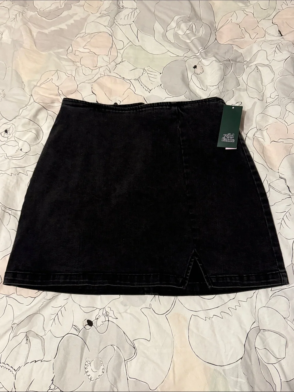 wild fable Black Denim Mini Skirt with Front Vent 8